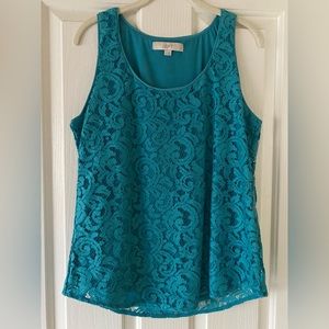 Sleeveless Loft top. Beautiful green.